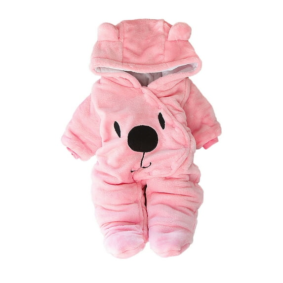 Baby Boy Girls Winter Warm Rompers Unisex Newborn Fleece Outfits Bodysuits Toddler Baby Boys Girls Color Plush Cute Bear Ears Winter Thick Jumpsuit Romper Pink 6-8 Months