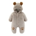 thumbnail image 1 of Baby Boy Girls Winter Warm Rompers Unisex Newborn Fleece Outfits Bodysuits Toddler Baby Boys Girls Color Plush Cute Bear Ears Winter Thick Keep Warm Jumpsuit Romper Gray 3-9 Months, 1 of 7