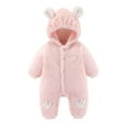 thumbnail image 1 of Baby Boy Girls Winter Warm Rompers Unisex Newborn Fleece Outfits Bodysuits Toddler Baby Boys Girls Color Plush Cute Bear Ears Winter Thick Keep Warm Jumpsuit Romper Pink 0-3 Months, 1 of 7