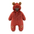 thumbnail image 1 of Baby Boy Girls Winter Warm Rompers Unisex Newborn Fleece Outfits Bodysuits Toddler Baby Boys Girls Color Plush Cute Bear Ears Winter Thick Keep Warm Jumpsuit Romper Red 12-18 Months, 1 of 7