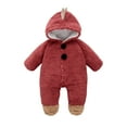 thumbnail image 1 of Baby Boy Girls Winter Warm Rompers Unisex Newborn Fleece Outfits Bodysuits Toddler Baby Boys Girls Color Plush Cute Bear Ears Winter Thick Keep Warm Jumpsuit Romper Red 9-12 Months, 1 of 7