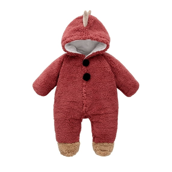 Baby Boy Girls Winter Warm Rompers Unisex Newborn Fleece Outfits Bodysuits Toddler Baby Boys Girls Color Plush Cute Bear Ears Winter Thick Keep Warm Jumpsuit Romper Red 9-12 Months