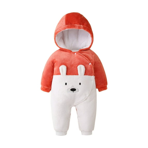 Baby Boy Girls Winter Warm Rompers Unisex Newborn Fleece Outfits Bodysuits Toddler Baby Boys Girls Color Plush Cute Cartoon Winter Thick Keep Warm Jumpsuit Romper Red 3-9 Months