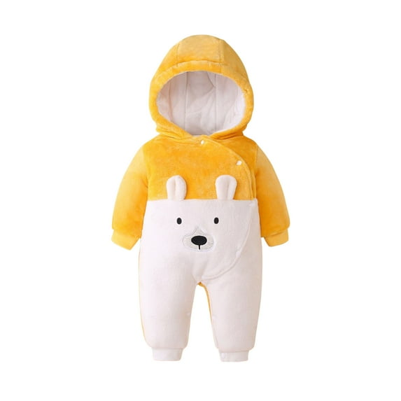 Baby Boy Girls Winter Warm Rompers Unisex Newborn Fleece Outfits Bodysuits Toddler Baby Boys Girls Color Plush Cute Cartoon Winter Thick Keep Warm Jumpsuit Romper Yellow 12-18 Months