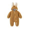 thumbnail image 1 of Baby Boy Girls Winter Warm Rompers Unisex Newborn Outfits Bodysuits Toddler Baby Boy Girls Color Plush Cute Rabbit Ears Winter Thick Jumpsuit Romper Khaki 0-3 Months, 1 of 3