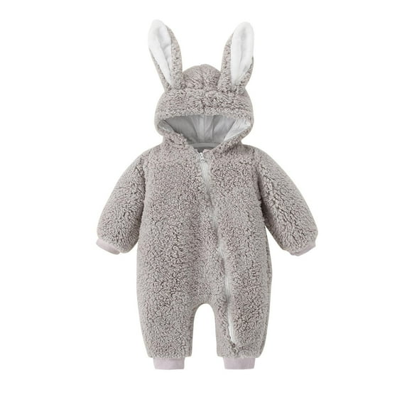 Baby Boy Girls Winter Warm Rompers Unisex Newborn Outfits Bodysuits Toddler Baby Boy Girls Color Plush Cute Rabbit Ears Winter Thick Jumpsuit Romper Gray 12-18 Months