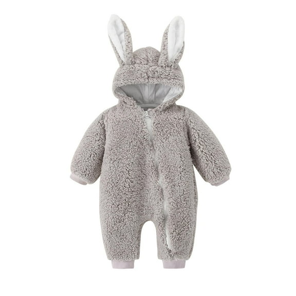 Baby Boy Girls Winter Warm Rompers Unisex Newborn Outfits Bodysuits Toddler Baby Boy Girls Color Plush Cute Rabbit Ears Winter Thick Jumpsuit Romper Gray 12-18 Months