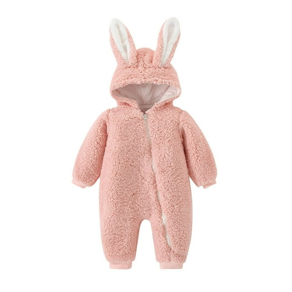 Baby Boy Girls Winter Warm Rompers Unisex Newborn Outfits Bodysuits Toddler Baby Boy Girls Color Plush Cute Rabbit Ears Winter Thick Jumpsuit Romper Pink 0-3 Months