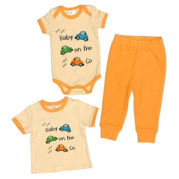 Baby Boy on the Go 2-Piece Clothing Set | Onesie Bodysuit or T-shirt with matching Sweatpants | Short Sleeve | Cotton | Baby Shower Gift | 0-36 months
