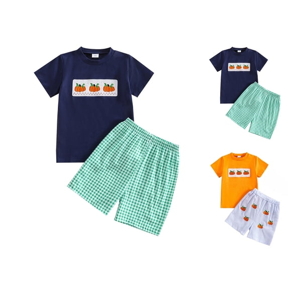 Baby Boy Halloween Outfit Short Sleeve Embroidered Tshirt Top and Shorts Two Piece Set Toddler Summer Fall Clothes Size 1-5 Years