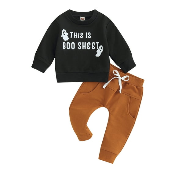 Baby Boy Halloween Outfits Clothes 6M 12M 18M 24M Infant Boy Long Sleeve Letter Print Sweatshirt+Elastic Long Pants