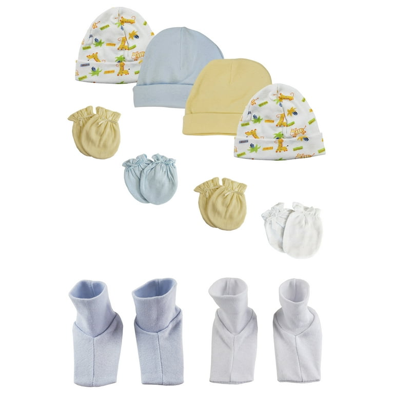 Baby Boy Infant Caps Booties and Mittens Pack of 10