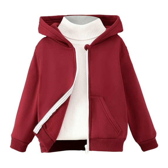 Baby Boy Jacket Kids Toddler Baby Boys Autumn Winter Shirt Solid Jacket Long Sleeve Boys Hoodie Coat Clothes Outwear Children Place Girls Clothes (Red,4Y 3-4 Years)