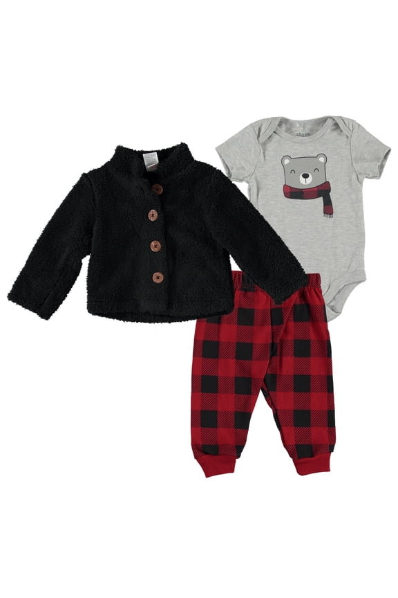 Baby Boy Jacket Set Holiday Clothing for Newborn and Toddler Sherpa Snow Animals Holiday Plad 6-9M