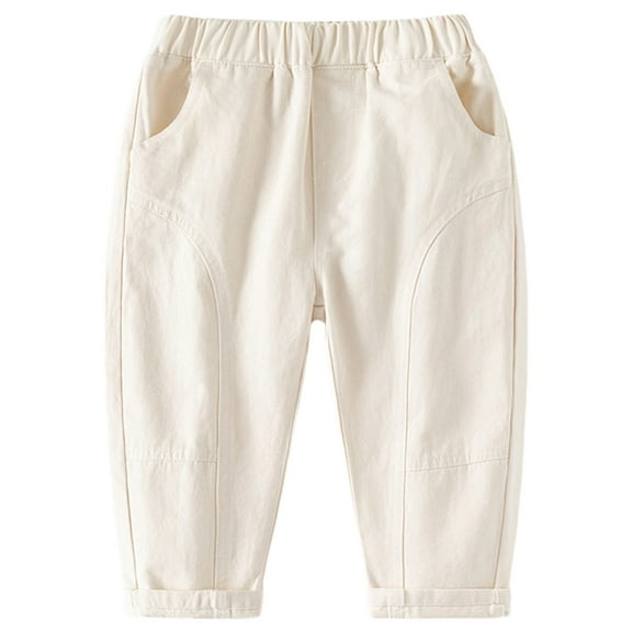 Baby Boy Jeans Boys Casual Pants Solid Color Long Trousers Bottoms Soft Breathable Boys Denim Jeans White 3 Years-4 Years