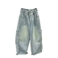 thumbnail image 1 of Baby Boy Jeans Toddler Kids Boys Cargo Jeans Spring Fall Wide Leg Vintage Wash Ripped Denim Pants Streetwear Jeans for Teens 10 Years-11 Years Light Blue, 1 of 6