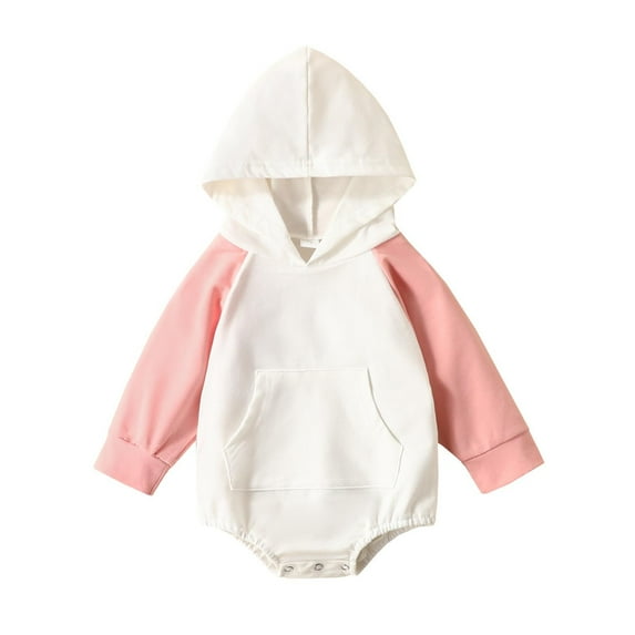 Baby Boy Jumpsuit Spring Baby Girls Boys Cute Romper Long Sleeve Patchwork Hooded Button Pocket Sweatshirt Jumpsuits New Casual Winter Jumpsuits Pinks 0-6 Months