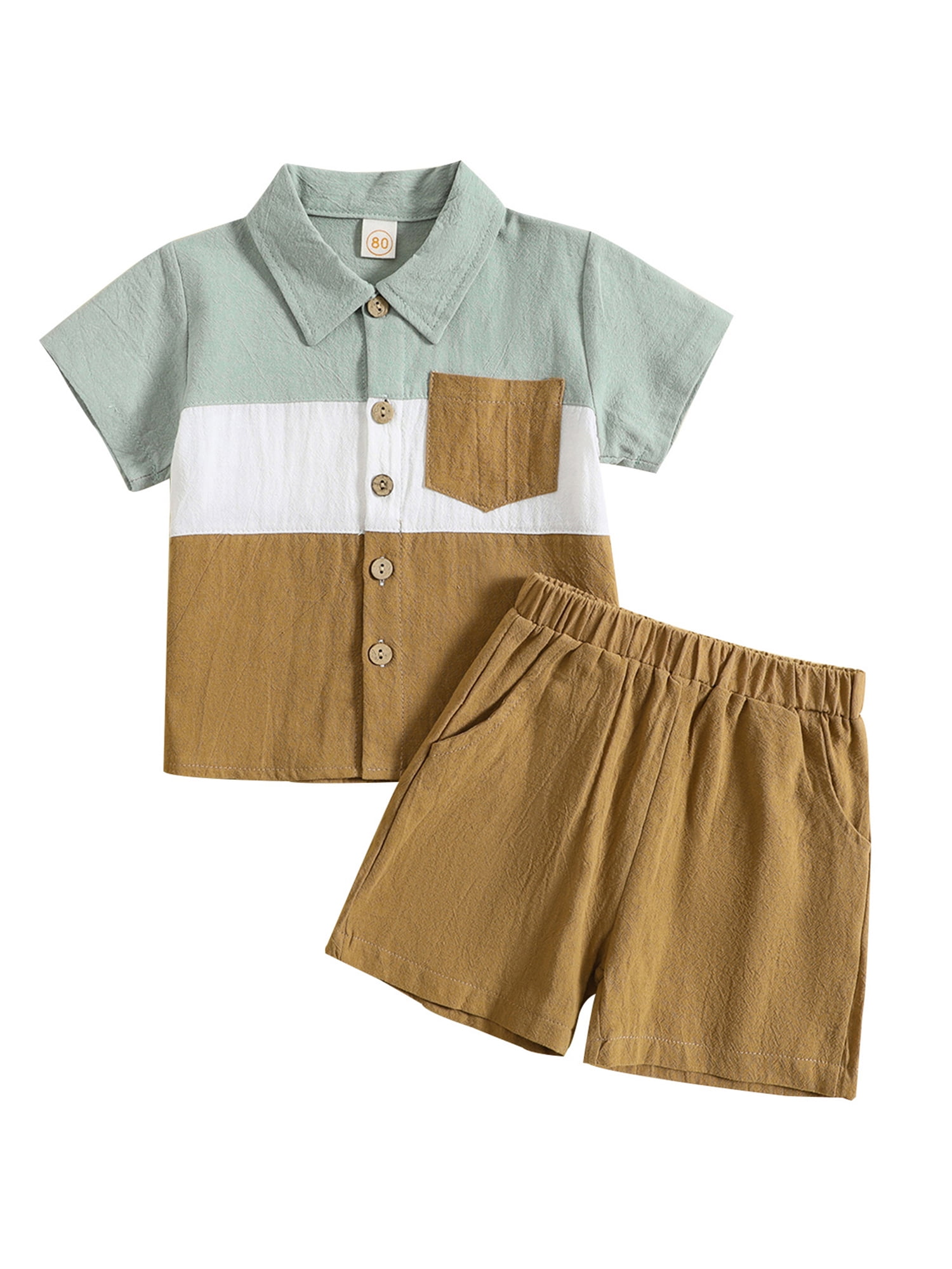 2-piece Kid Boy Casual Colorblock Short-sleeve Tee and Elasticized Shorts Set