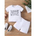 thumbnail image 1 of Baby Boy Little Brother Letter Print Short Sleeve Simple Style Outfit Set For Spring And Summer, 1 of 5