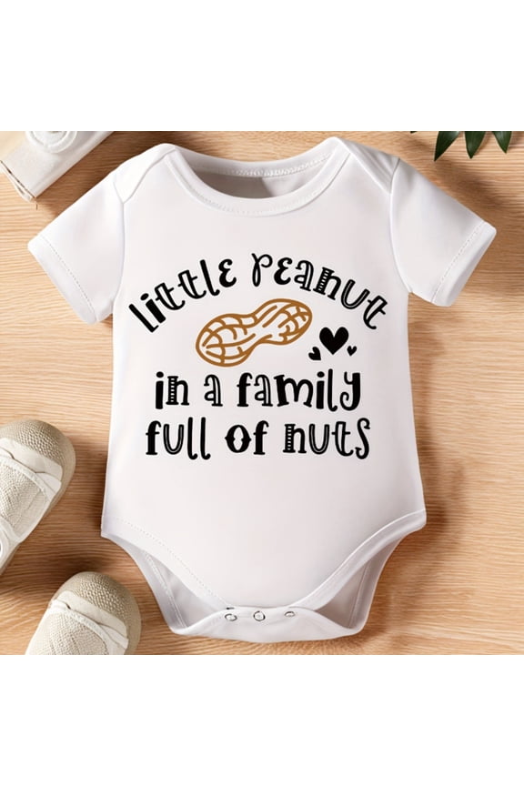 Baby Boy Little Peanut in a Family Full of Nuts | Casual Crew Neck Onesie with Alphabets and Heart Print, Comfortable Fit, for Outdoor