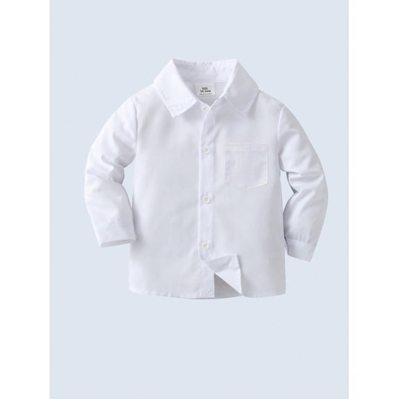 Baby Boy Long Sleeve Button Front Collared Shirt, Gentleman Style, Versatile, Comfortable, Suitable For Daily School Activities And Festive Occasions