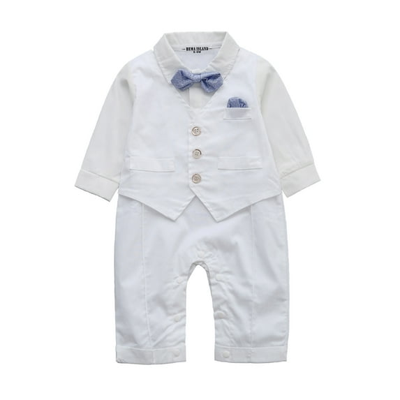 Baby Boy Long Sleeve Gentleman White Shirt Waistcoat Bowtie Tuxedo Onesie Genterman Dressy Suit Outfit Romper