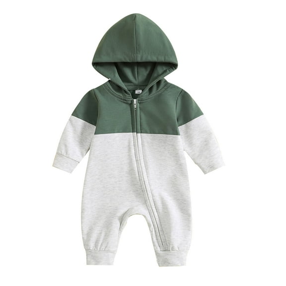 Baby Boy Long Sleeve Romper Contrast  Zipper Hooded Jumpsuit for Infant Toddler 3 6 12 18M Fall Spring Cute Clothes