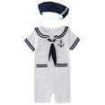 thumbnail image 1 of Baby Boy Marine Sailor Costume Short Sleeve Romper Onesie With Hat 2 Pcs Set (White, 95/18-24 Months), 1 of 1