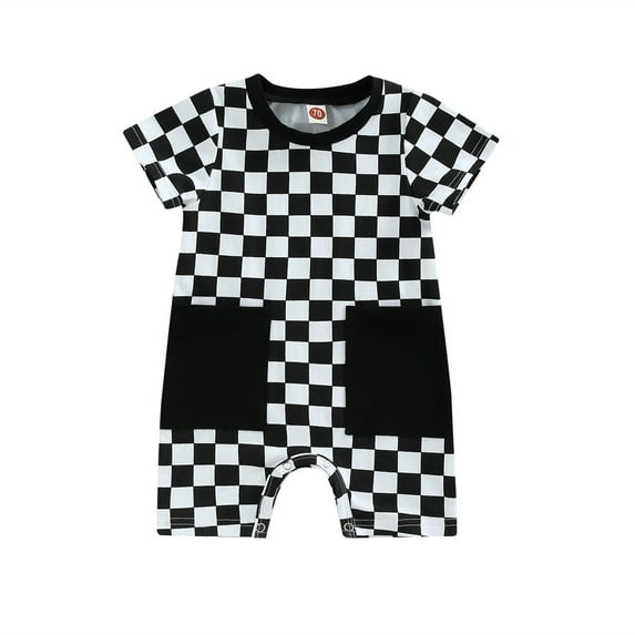 Baby Boy Neutral Checkerboard Graphic T Shirts Romper Shorts 6M 12M 18M 24M Jumpsuit Cute Summer Outfits Trendy Clothes