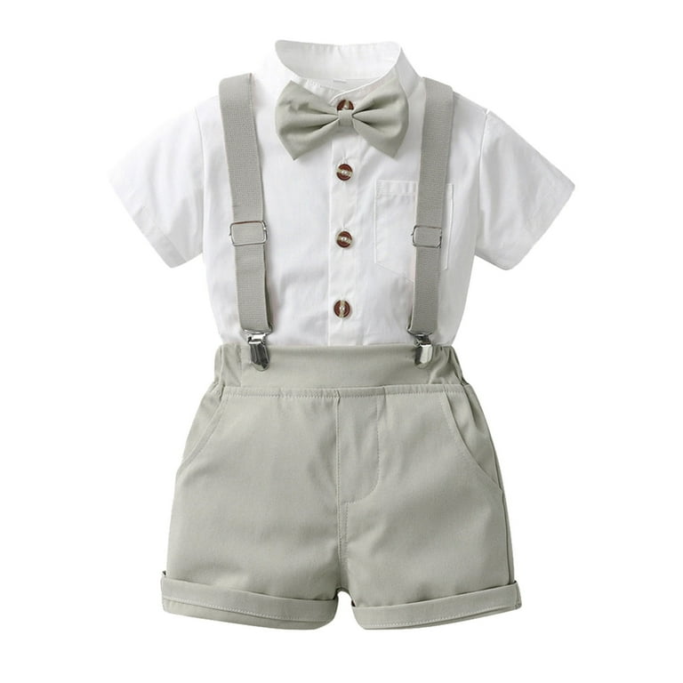 Baby Boy Clothes Dress Shirt Suspender Pants Bowtie Pieces