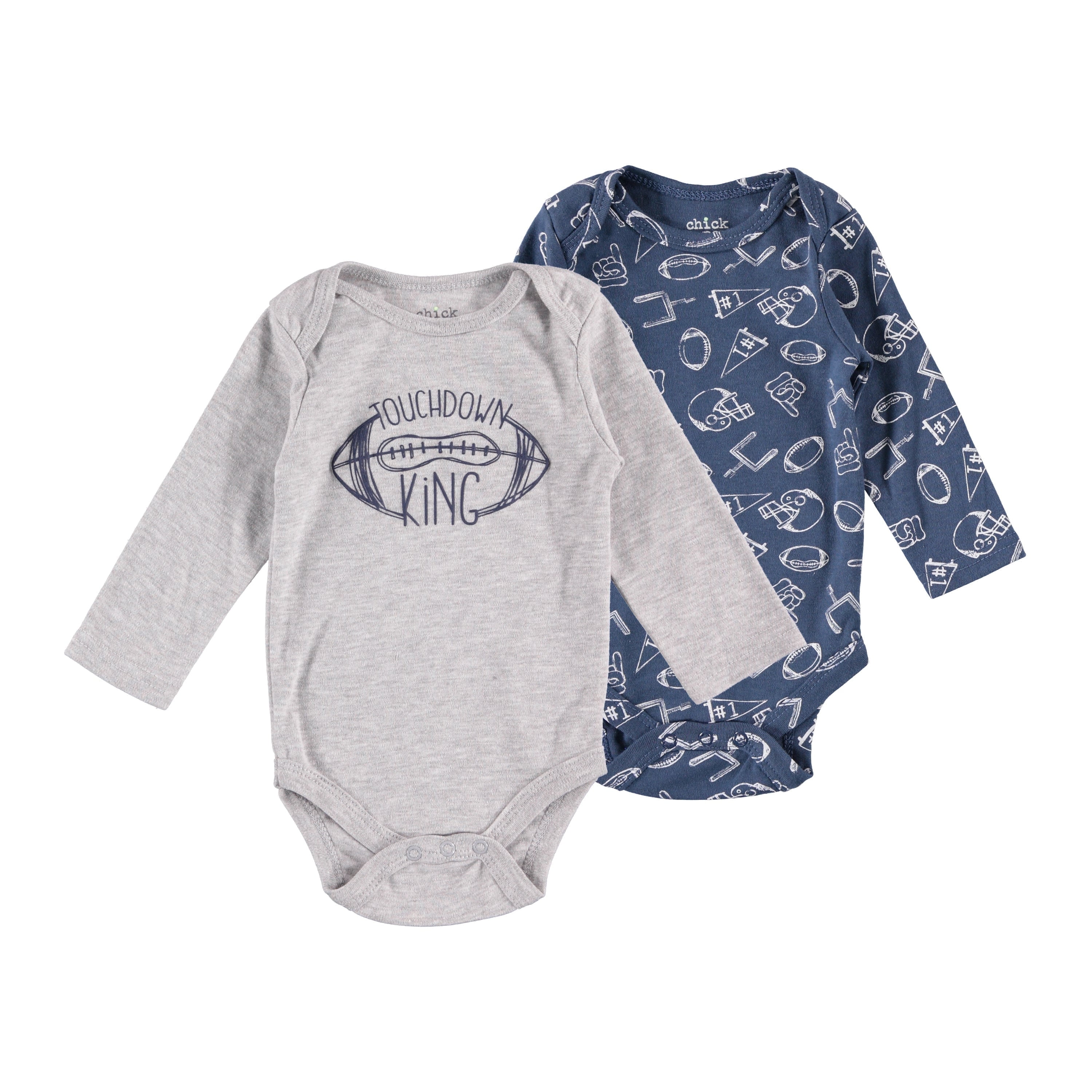 Baby Boy Newborn Essentials Baby Onesie Long sleeve Bodysuit 2 PC Set Football Nautical Blue 6-9M