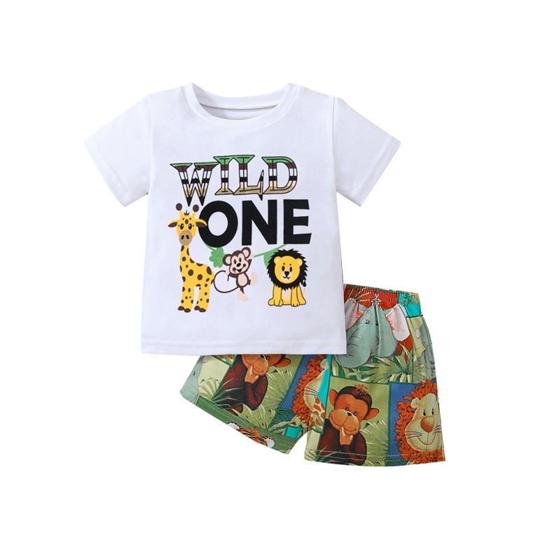 Baby Boy One 1 Year Old Birthday Outfit Wild One Short Sleeve Letters T shirt and Shorts Set Summer Outfit Walmart