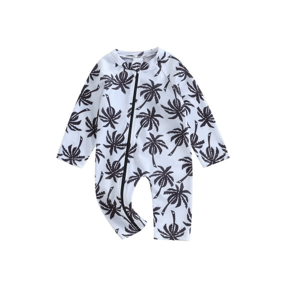 Baby Boy One Piece Swimsuit Infant Long Sleeve Zipper Bathing Suit Coconut/Shark Rash Guard Swimwear Beachwear Sunsuit