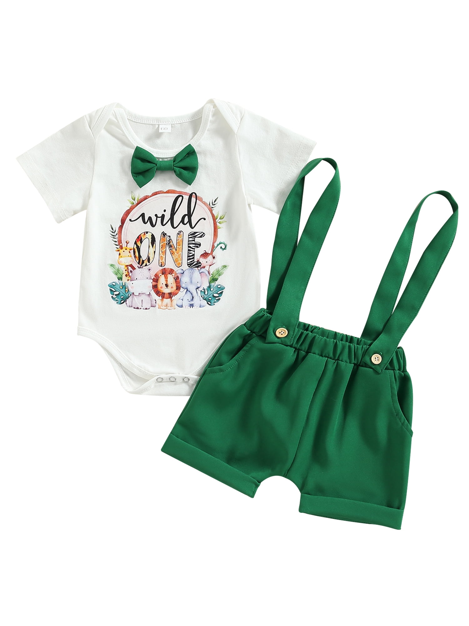 Baby Boy One Year Old Birthday Clothes Short Sleeve Gentleman Bowtie Romper T-Shirt + Suspender Short Pants