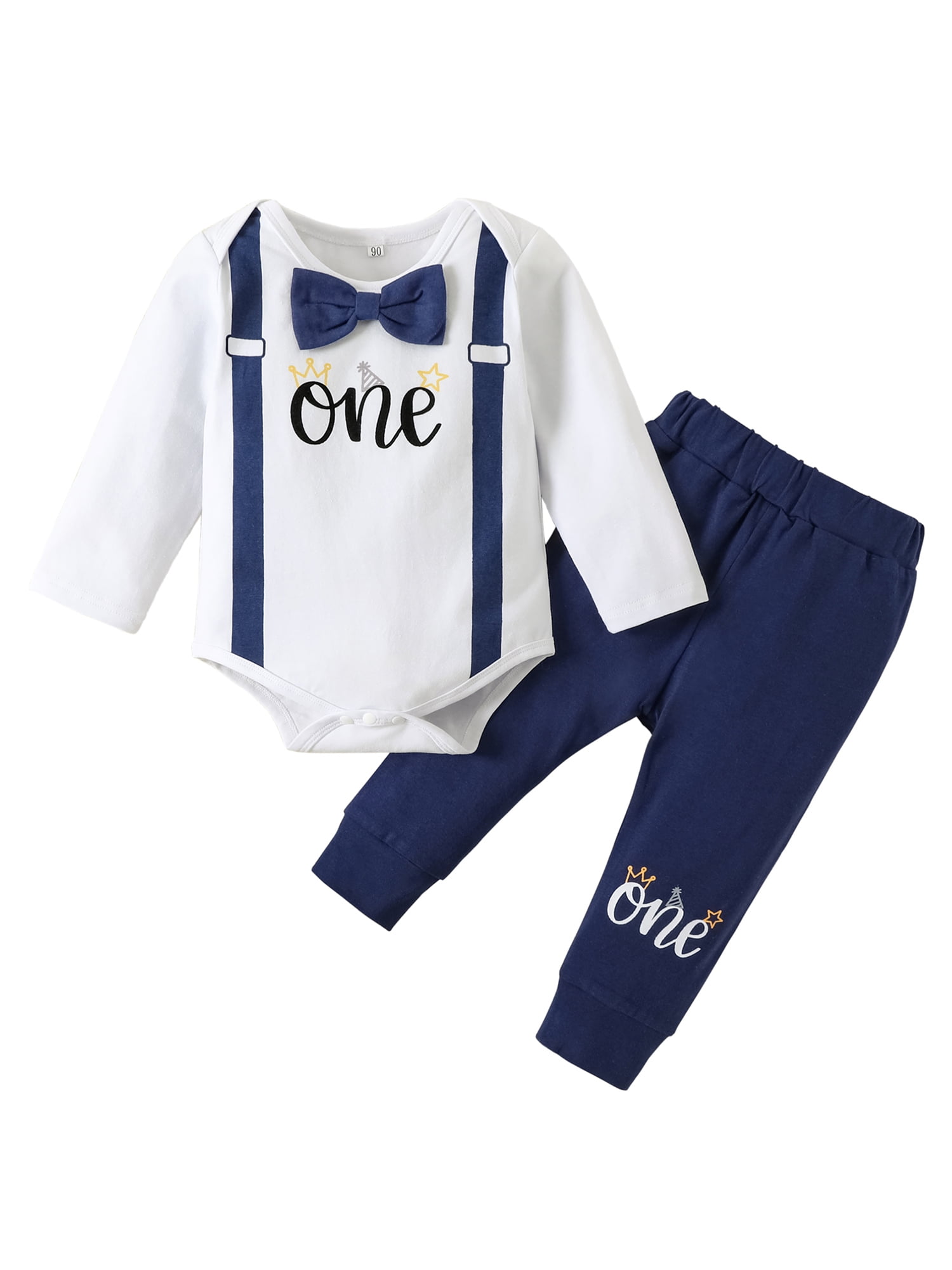 Baby Boy One Year Old Birthday Outfit Gentleman Suit Long Sleeve Bow Romper Long Pants Clothes Set Walmart