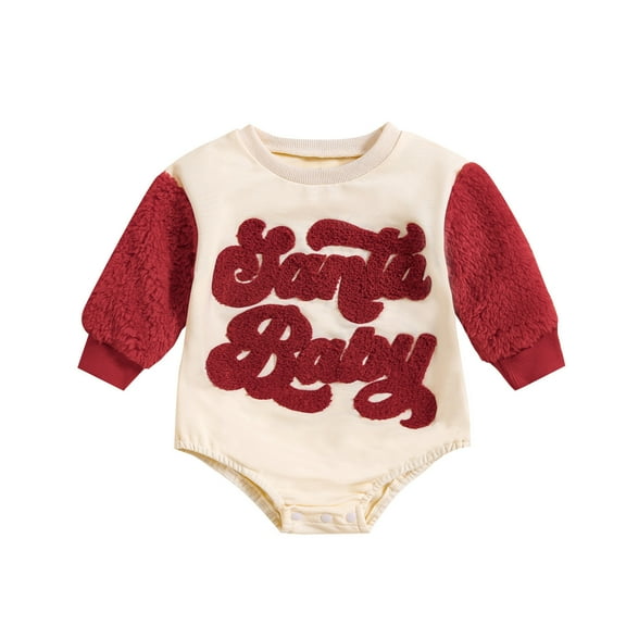 Baby Boy Onesies Baby Boys Girls Long Sleeve Christmas Letter Cartoon Prints Warm Romper Kids Fall Winter Clothes Shirt for New Thermal Long Sleeve Toddler Boy Bodysuit 24 Months Bod Red 12-18 Months