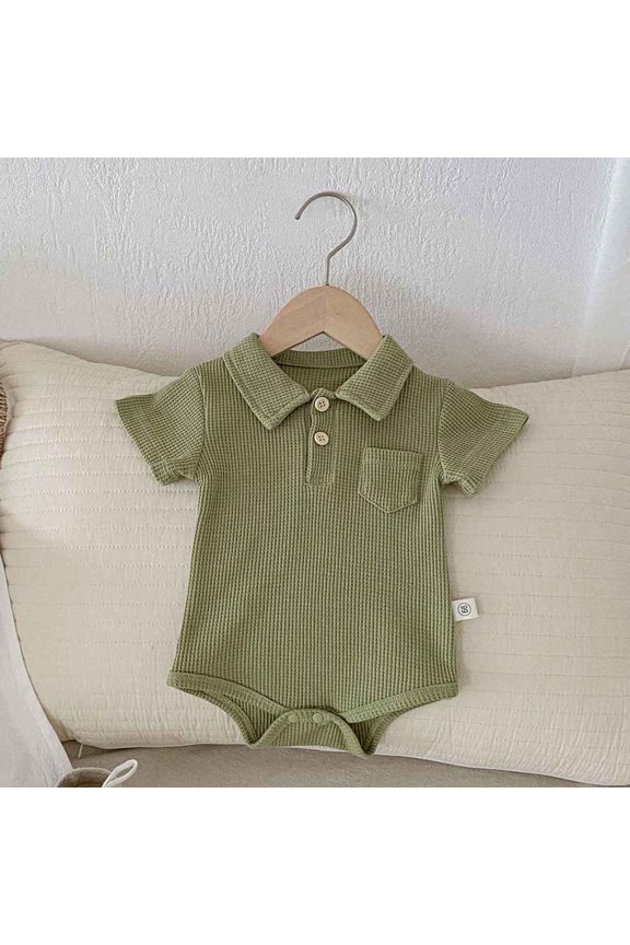 Baby Boy Onesies Infant Boys Short Sleeve Pocket Polo Romper Gentleman Baby Romper Green 12-18 Months
