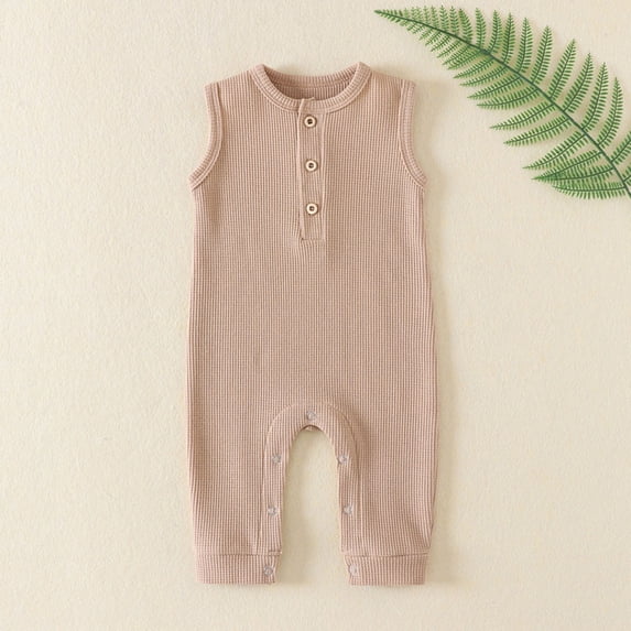 Baby Boy Onesies Newborn Boy Girl Sleeveless Solid Knitted Bodysuit Romper Baby Romper Khaki 9-12 Months