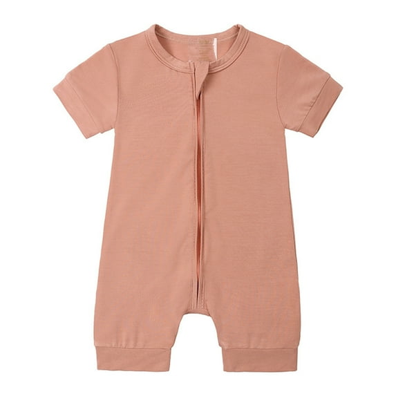 Baby Boy Onesies Baby Cotton Rompers Pajamas Zipper Short Sleeve Sleeper Jumpsuit Baby Onsies Rose Gold 12 Months-18 Months