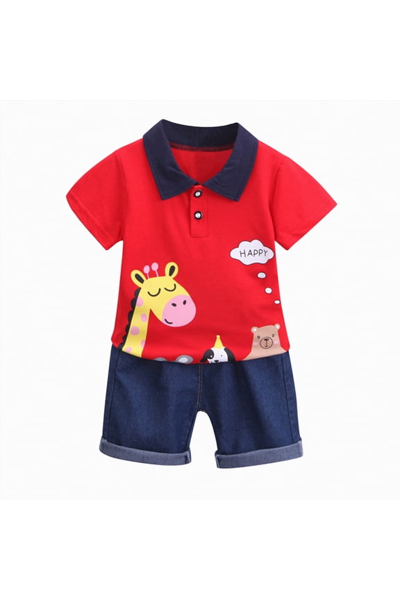 Baby Boy Outfit Clothes Kids Unisex Spring Summer Cotton Cute Prints Short Sleeved Training 0 6 12 18 24 Months 2T 3T Shirt Shorts Set New Born for Twins Outfits 2PCS