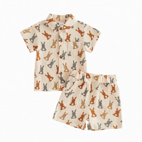 Baby Boy Outfit Clothes Short Sleeve Rabbit Shirt Elastic Shorts Infant Toddler Boys Summer Outfits