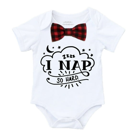 Baby Boy Outfit I Nap So Hard with Red and Black Buffalo Plaid Bow Tie Baby Shower Birthday Gift Noah's Boytique 0-3 months