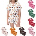 thumbnail image 1 of Baby Boy Pajamas Kids Chicken Animal Print Short Sleeve Button Down Top and Shorts Set Girls' Outfits Green 6-7 Years, 1 of 5
