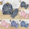 thumbnail image 1 of Baby Boy Pajamas Kids Long Sleeve Button Down Winter Warm Top and Pants Home Set Baby Girl Clothes Blue 2-3 Years, 1 of 8