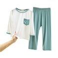 thumbnail image 1 of Baby Boy Outfit Long Sleeve Shirt Shorts Set Summer Thin Boy Girls Home Wear Loose Casual Suit Baby Clothes Mint Green 4 Years-5 Years, 1 of 3