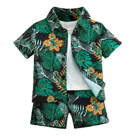 Baby Boy Outfit Short Sleeve Casual Prints Tops Holiday Shirts T Shirt Short Pants Suit Boy Baby Clothes Green 9 Months-12 Months
