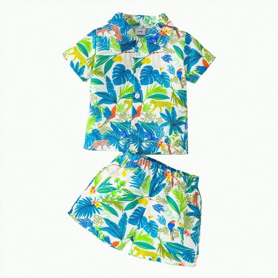Baby Boy Outfit Summer Clothes Child Kids Spring Button Printed Sleeveless Casual 0 3 6 12 18 24 Months Tops+Shorts T Shirts Tops Shorts Outfits Set Two Pieces