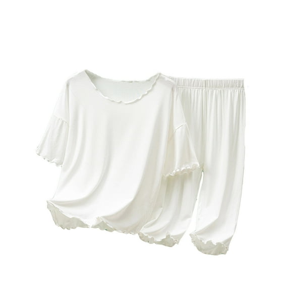 Baby Boy Outfit Summer Short Sleeved Pants Set Loose Solid Color Pajamas Round Neck Baby Clothes White 11 Years-12 Years