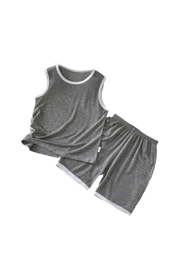 Baby Boy Outfit Summer Vest Shorts Set Loose Boys Girls Sleeveless Round Neck Home Wear Baby Clothes Dark Gray 18 Months-24 Months
