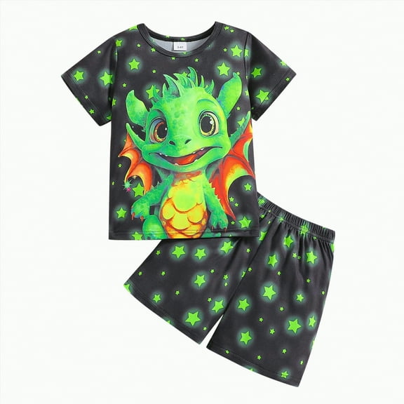 Baby Boy Outfit Toddler Boys Clothes Sets Children's Spring Summer Cotton Round Neck Printed Short Sleeved Training 0 3 6 12 18 24 Months T Shirts and Shorts Outfits Suit Set 2-Piece